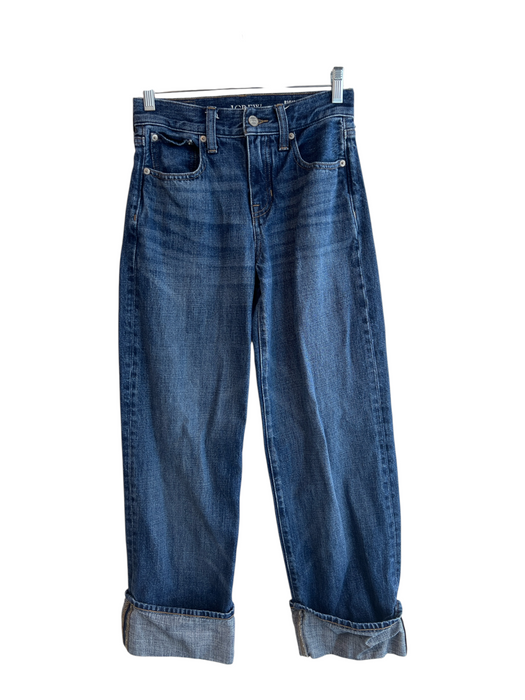J Crew Size 23 Dark Wash Cotton Low Rise Zip Fly Whiskering Wide Leg Jeans Dark Wash / 23