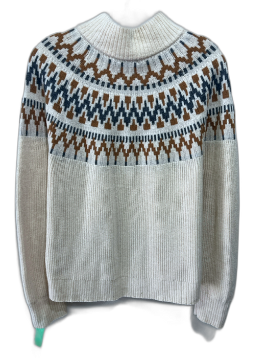 J. Crew Size M Cream, Gray, Brown Polyamide & Wool Fair Isle Mock Neck Sweater Cream, Gray, Brown / M