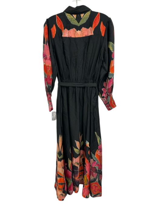 Carolina K Size Small Black, Pink, Green Viscose Blend Long Sleeve Floral Dress Black, Pink, Green / Small