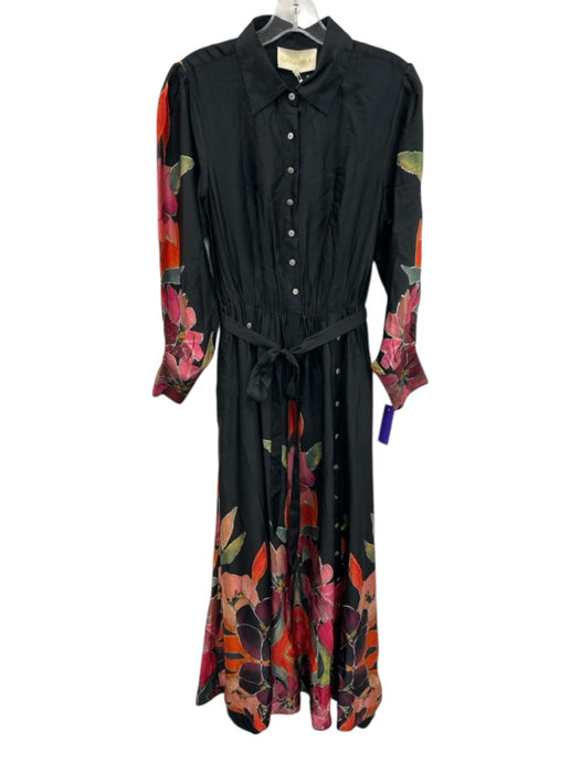 Carolina K Size Small Black, Pink, Green Viscose Blend Long Sleeve Floral Dress Black, Pink, Green / Small