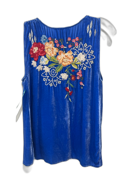 Johnny Was Size S Blue & Multi Rayon & Silk Velvet Floral Embroidered Top Blue & Multi / S