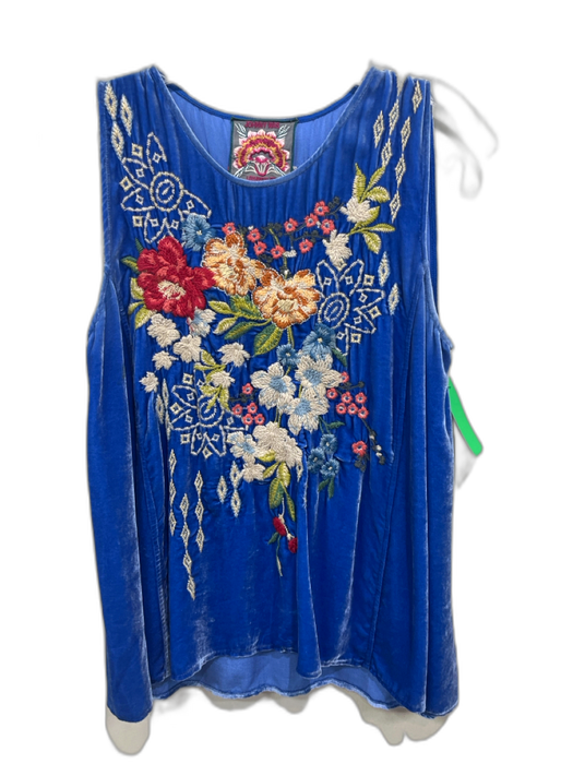 Johnny Was Size S Blue & Multi Rayon & Silk Velvet Floral Embroidered Top Blue & Multi / S