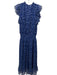 Shoshanna Size 2 Blue & White Silk Cap Ruffle Sleeve Floral Smocked Waist Dress Blue & White / 2
