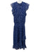 Shoshanna Size 2 Blue & White Silk Cap Ruffle Sleeve Floral Smocked Waist Dress Blue & White / 2