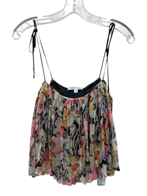 Elizabeth & James Size XS Orange, Black, White Silk Spaghetti Strap Floral Top Orange, Black, White / XS