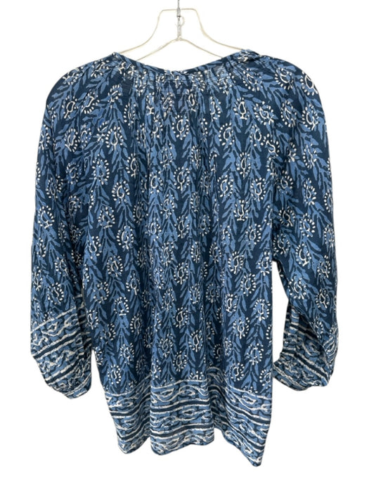 Alicia Bell Size Medium Blue & White Cotton & Silk Long Sleeve Block Print Top Blue & White / Medium