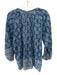 Alicia Bell Size Medium Blue & White Cotton & Silk Long Sleeve Block Print Top Blue & White / Medium