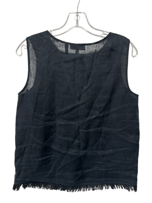 Theory Size Small Black & Navy Linen Sleeveless Fringe Lace Detail Top Black & Navy / Small