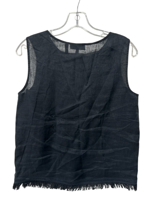 Theory Size Small Black & Navy Linen Sleeveless Fringe Lace Detail Top Black & Navy / Small