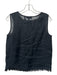 Theory Size Small Black & Navy Linen Sleeveless Fringe Lace Detail Top Black & Navy / Small