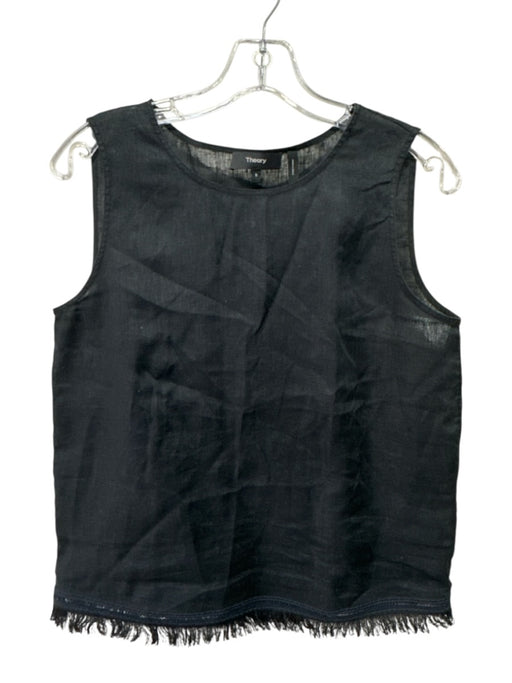 Theory Size Small Black & Navy Linen Sleeveless Fringe Lace Detail Top Black & Navy / Small