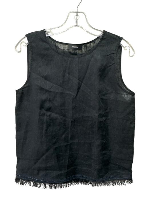 Theory Size Small Black & Navy Linen Sleeveless Fringe Lace Detail Top Black & Navy / Small