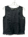 Theory Size Small Black & Navy Linen Sleeveless Fringe Lace Detail Top Black & Navy / Small