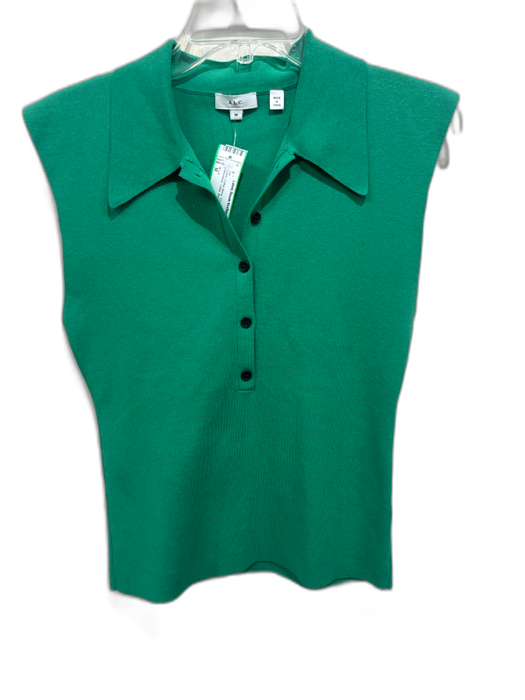 A.L.C. Size M Green Cotton Blend 1/2 Button Ribbed Sleeveless Collar Top Green / M