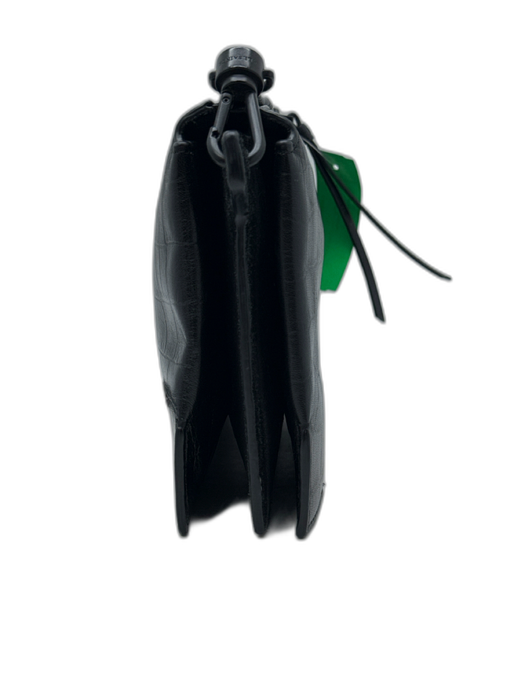 All Saints Black Leather Croc Detail Crossbody Zip closure Bag Black