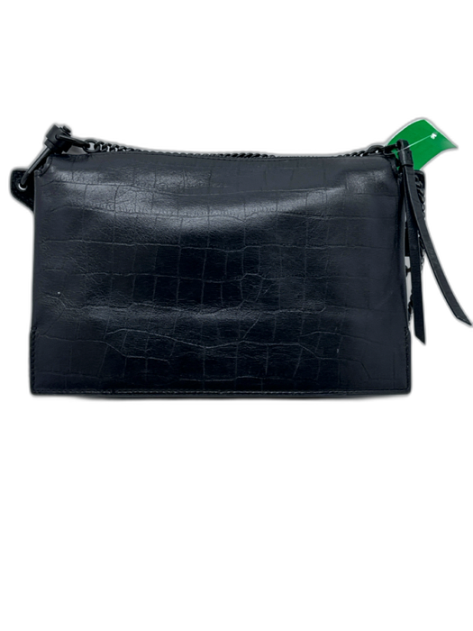 All Saints Black Leather Croc Detail Crossbody Zip closure Bag Black