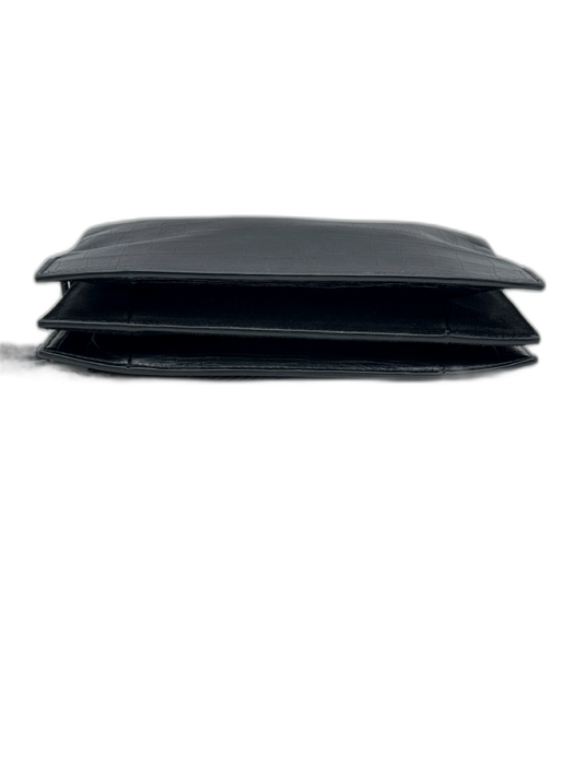 All Saints Black Leather Croc Detail Crossbody Zip closure Bag Black