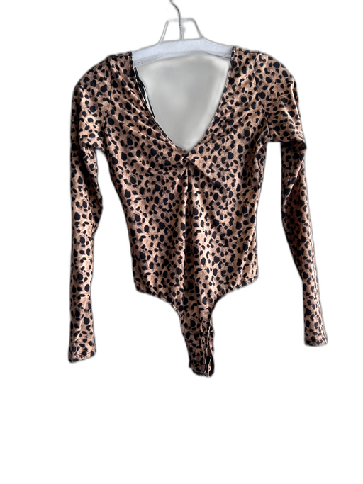 RE/DONE Size Small Brown & Black Spandex Blend Animal Print Long Sleeve Bodysuit Brown & Black / Small
