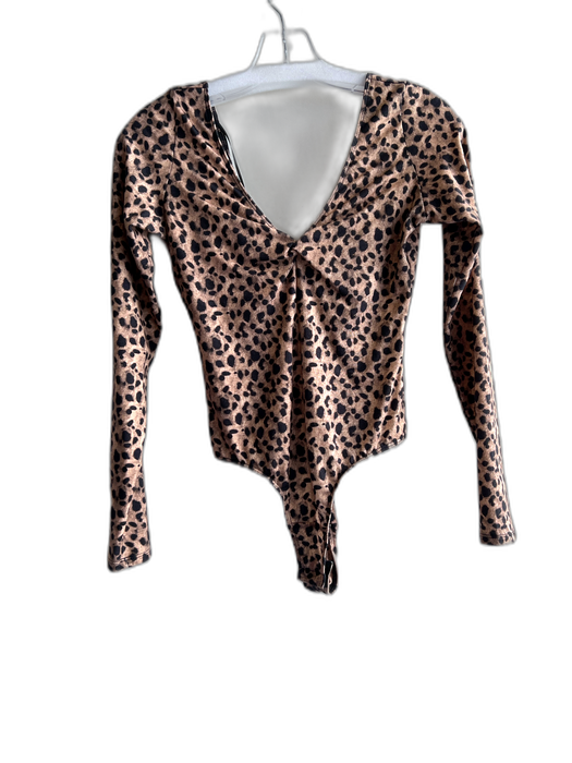 RE/DONE Size Small Brown & Black Spandex Blend Animal Print Long Sleeve Bodysuit Brown & Black / Small