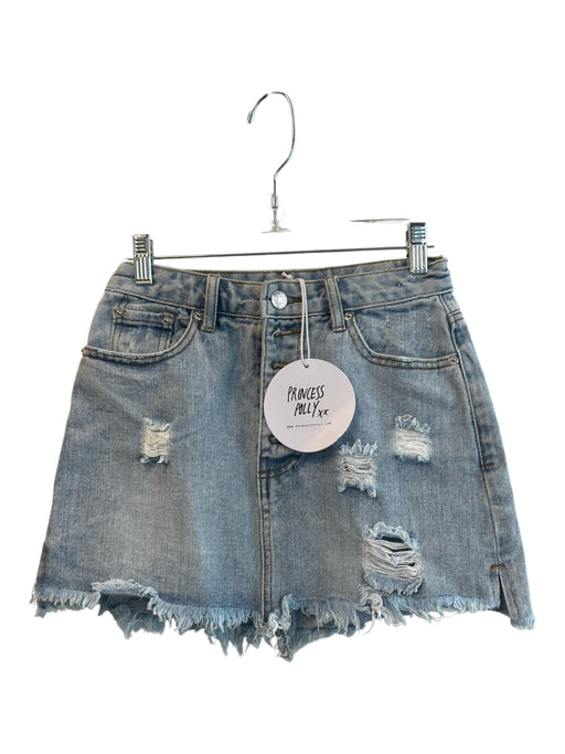 Princess Polly Size 4 Light Wash Cotton Denim Distressed Button Fly Skirt Light Wash / 4