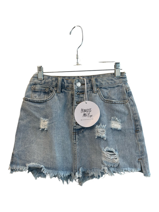 Princess Polly Size 4 Light Wash Cotton Denim Distressed Button Fly Skirt Light Wash / 4