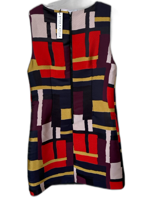 Alice & Olivia Size 10 Red & Gold Polyester Sleeveless Squares Shift Dress Red & Gold / 10