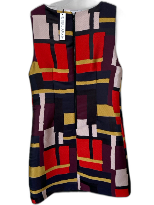 Alice & Olivia Size 10 Red & Gold Polyester Sleeveless Squares Shift Dress Red & Gold / 10