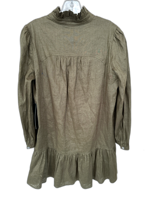 Tuckernuck Size S Olive Green Linen Long Balloon Sleeve Ruffle Collar Dress Olive Green / S