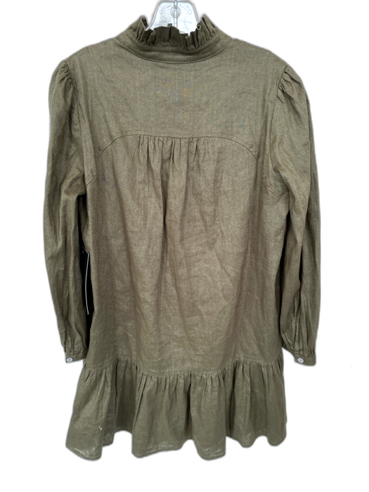 Tuckernuck Size S Olive Green Linen Long Balloon Sleeve Ruffle Collar Dress Olive Green / S