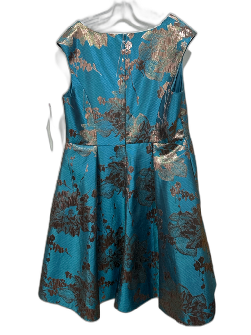 Adrianna Papell Size 16 Teal Green & Bronze Polyester & Metallic V Neck Dress Teal Green & Bronze / 16