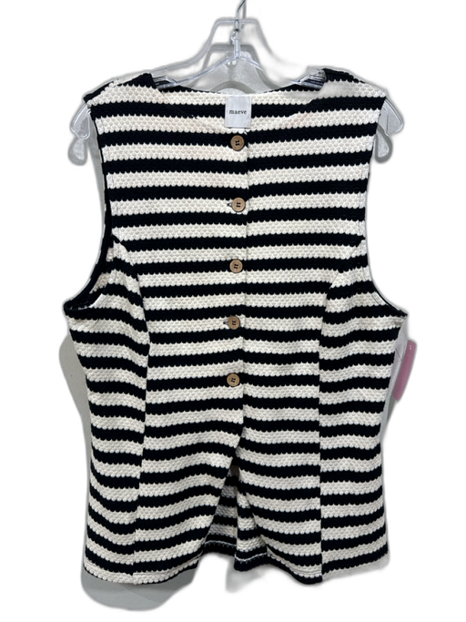 Maeve Size XL Cream & Black Cotton & Polyester Knit Button Up Boat Neck Top Cream & Black / XL