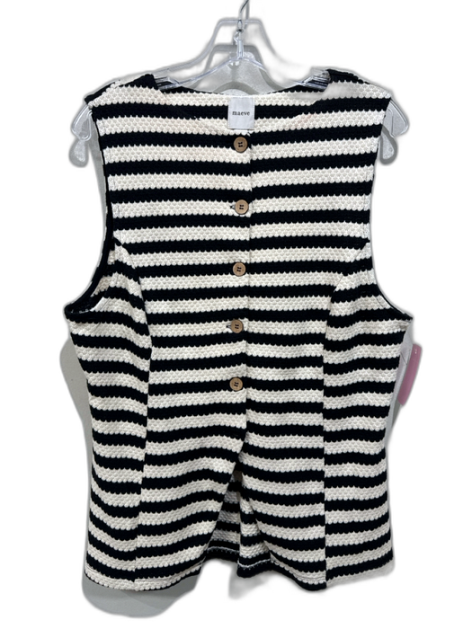 Maeve Size XL Cream & Black Cotton & Polyester Knit Button Up Boat Neck Top Cream & Black / XL