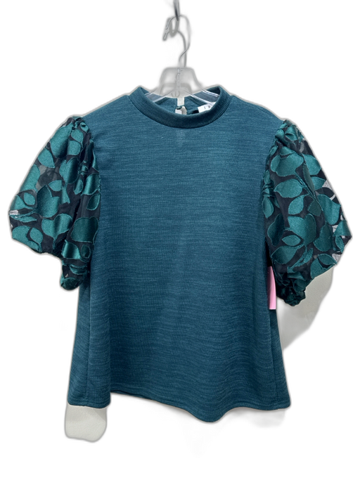 THML Size XL Emerald Green Polyester & Spandex Short Balloon Sleeve Knit Top Emerald Green / XL