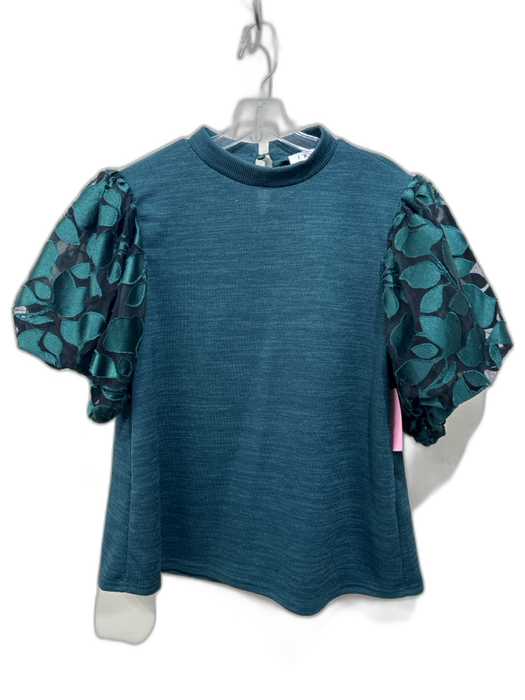 THML Size XL Emerald Green Polyester & Spandex Short Balloon Sleeve Knit Top Emerald Green / XL