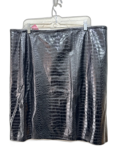 J. Crew Size 18 Black Faux Leather Croc Front Slit Back Zip Above Knee Skirt Black / 18