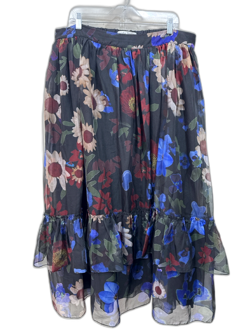 Size 2X Black, Blue & Multi Polyester Blend Chiffon Overlay Floral Skirt Black, Blue & Multi / 2X