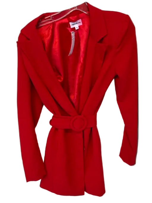 Superdown Size S Red Polyester Long Sleeve Hook & Eye Shoulder Pads Belted Dress Red / S