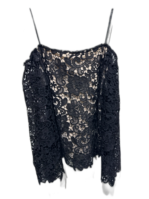 Alice + Olivia Size S/P Black Polyester Lace Overlay Off Shoulder Lined Top Black / S/P