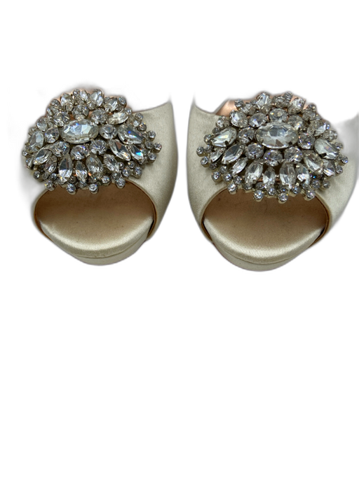 Badgley Mischka Shoe Size 7.5 Cream Satin & Leather Peep Toe Stiletto Pumps Cream / 7.5