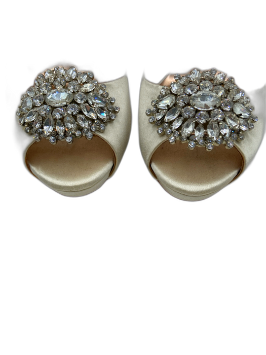 Badgley Mischka Shoe Size 7.5 Cream Satin & Leather Peep Toe Stiletto Pumps Cream / 7.5