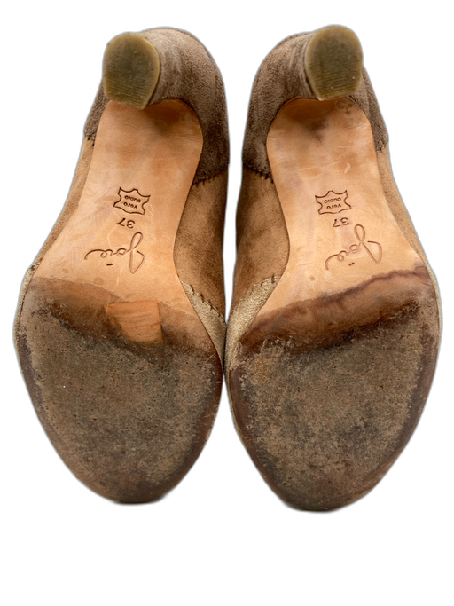 Joie Shoe Size 37 Brown, Tan & Cream Faux Suede Whipstitching Round Toe Booties Brown, Tan & Cream / 37