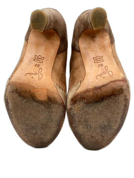 Joie Shoe Size 37 Brown, Tan & Cream Faux Suede Whipstitching Round Toe Booties Brown, Tan & Cream / 37