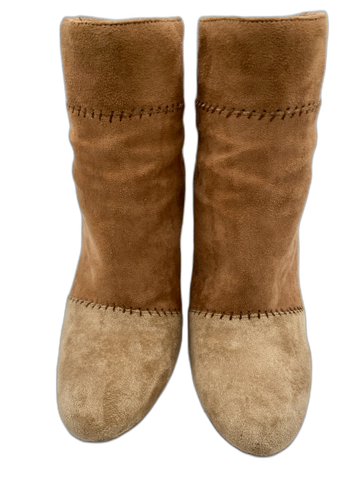 Joie Shoe Size 37 Brown, Tan & Cream Faux Suede Whipstitching Round Toe Booties Brown, Tan & Cream / 37