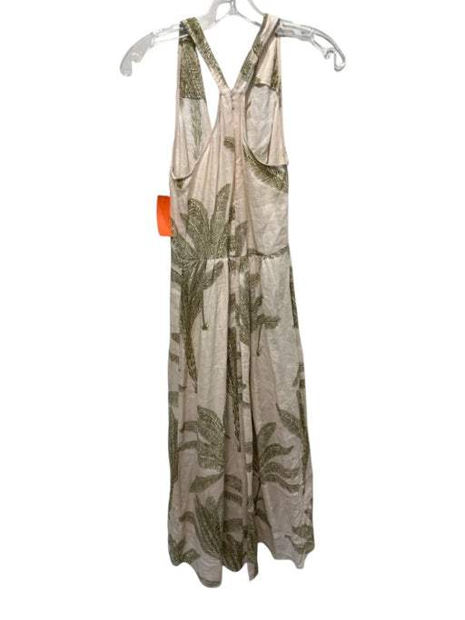 Reiss Size 2 Beige & Green Linen Sleeveless Palm Tree Midi Dress Beige & Green / 2