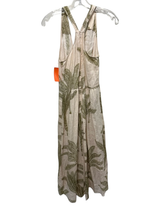 Reiss Size 2 Beige & Green Linen Sleeveless Palm Tree Midi Dress Beige & Green / 2