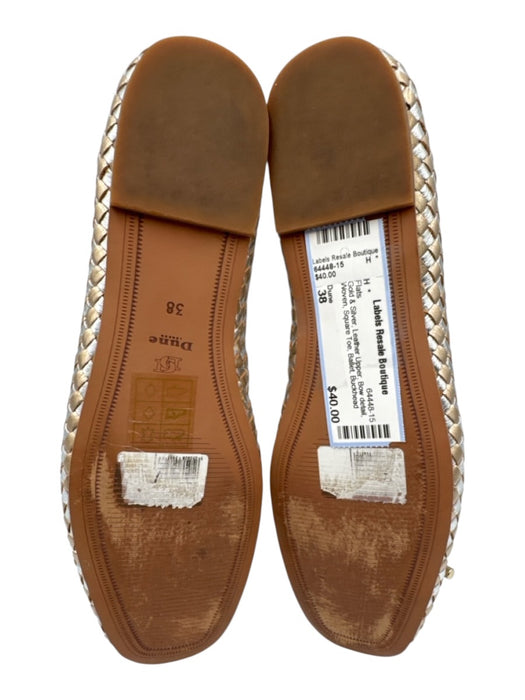 Dune Shoe Size 38 Gold & Silver Leather Upper Bow detail Woven Square Toe Flats Gold & Silver / 38