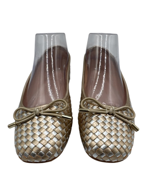 Dune Shoe Size 38 Gold & Silver Leather Upper Bow detail Woven Square Toe Flats Gold & Silver / 38
