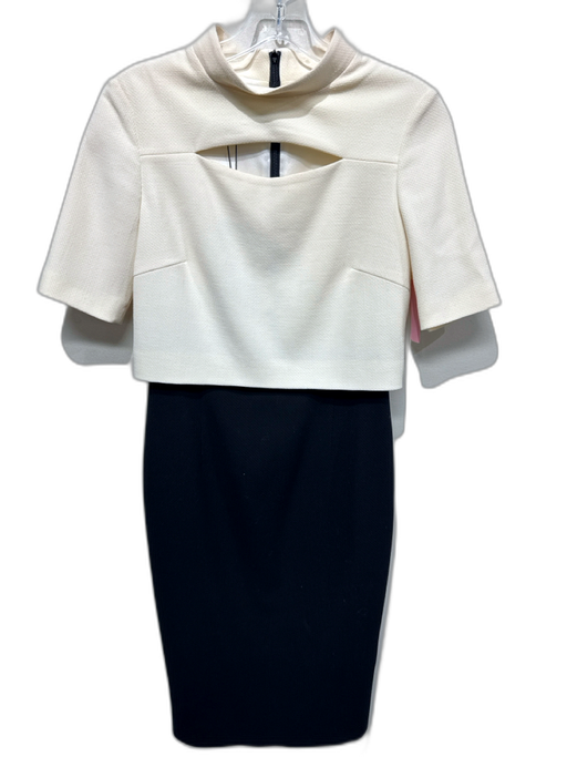 Escada Size 34/  XS Cream & Black Virgin Wool Textured Short Sleeve Dress Cream & Black / 34/  XS