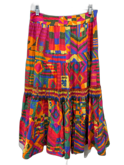 Farm Rio Size S Red, Orange & Multi Lenzing Blend Back Zip Abstract Midi Skirt Red, Orange & Multi / S