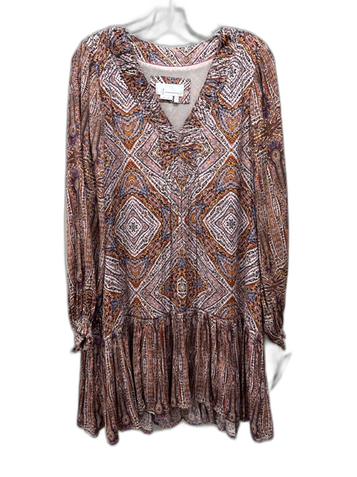 Anthropologie Size S cream, brown & multi print Polyester Abstract Print Dress cream, brown & multi print / S